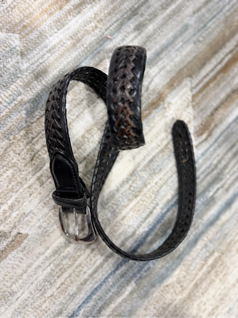 Men's Black Braided Leather Belt with Polished Buckle